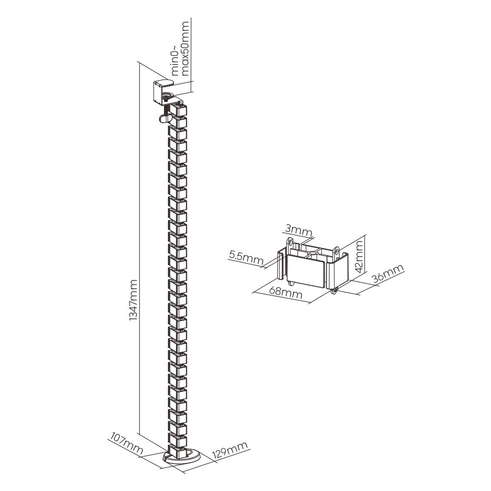 Clamp-on Under Desk Cable Management Spine