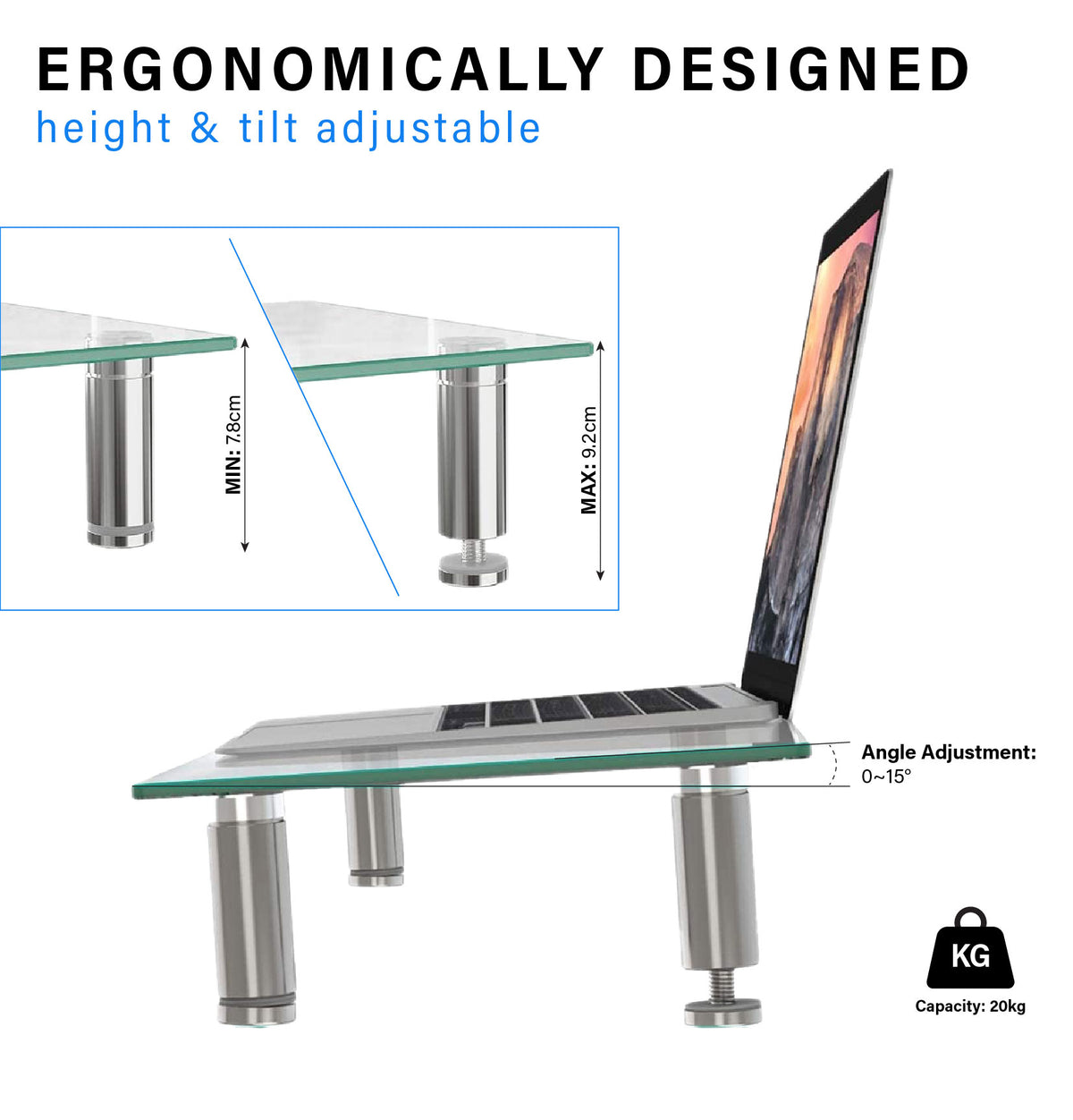 Premium Tempered Glass Monitor Stand Riser Shelf