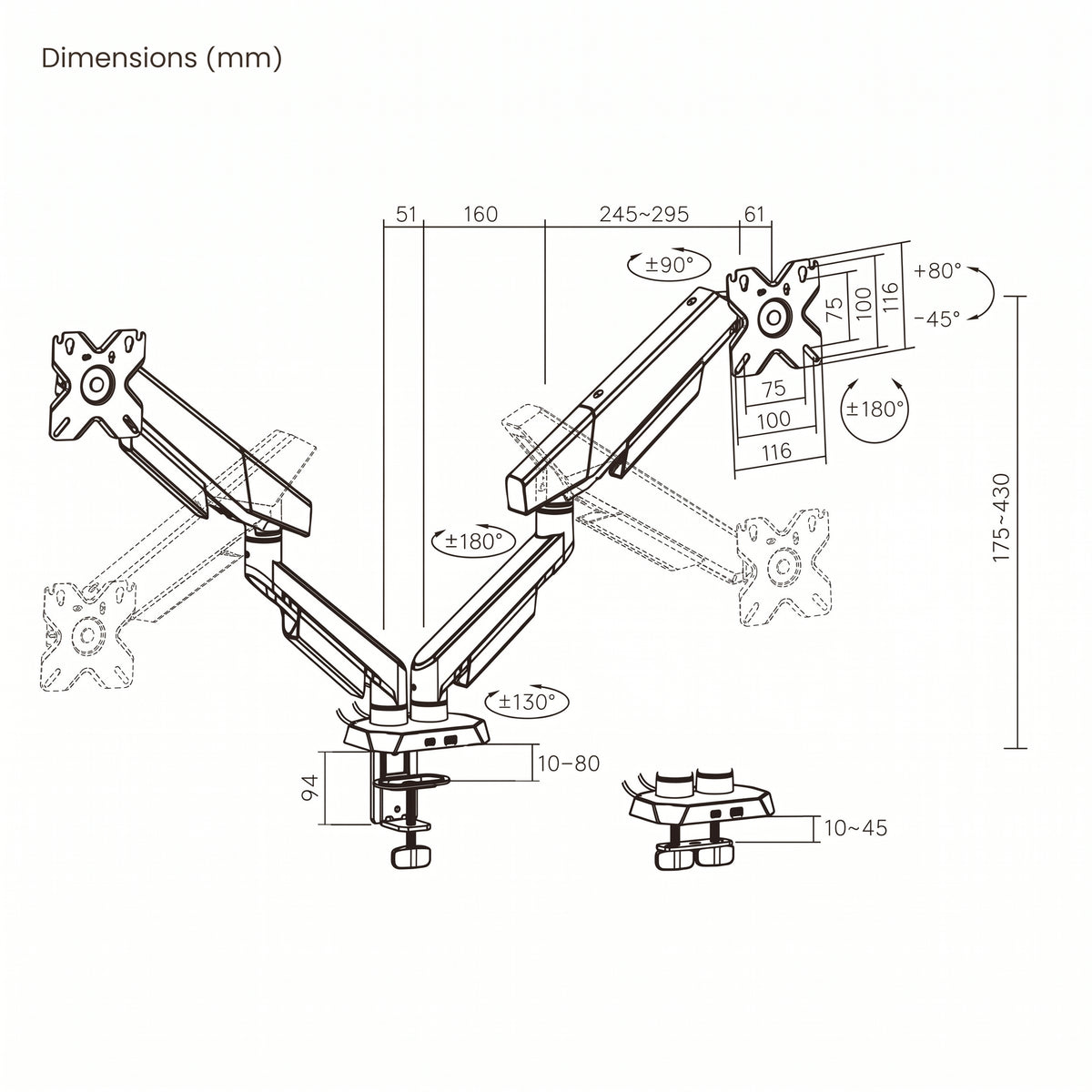 Verge Pro Dual Monitor Arm | T75