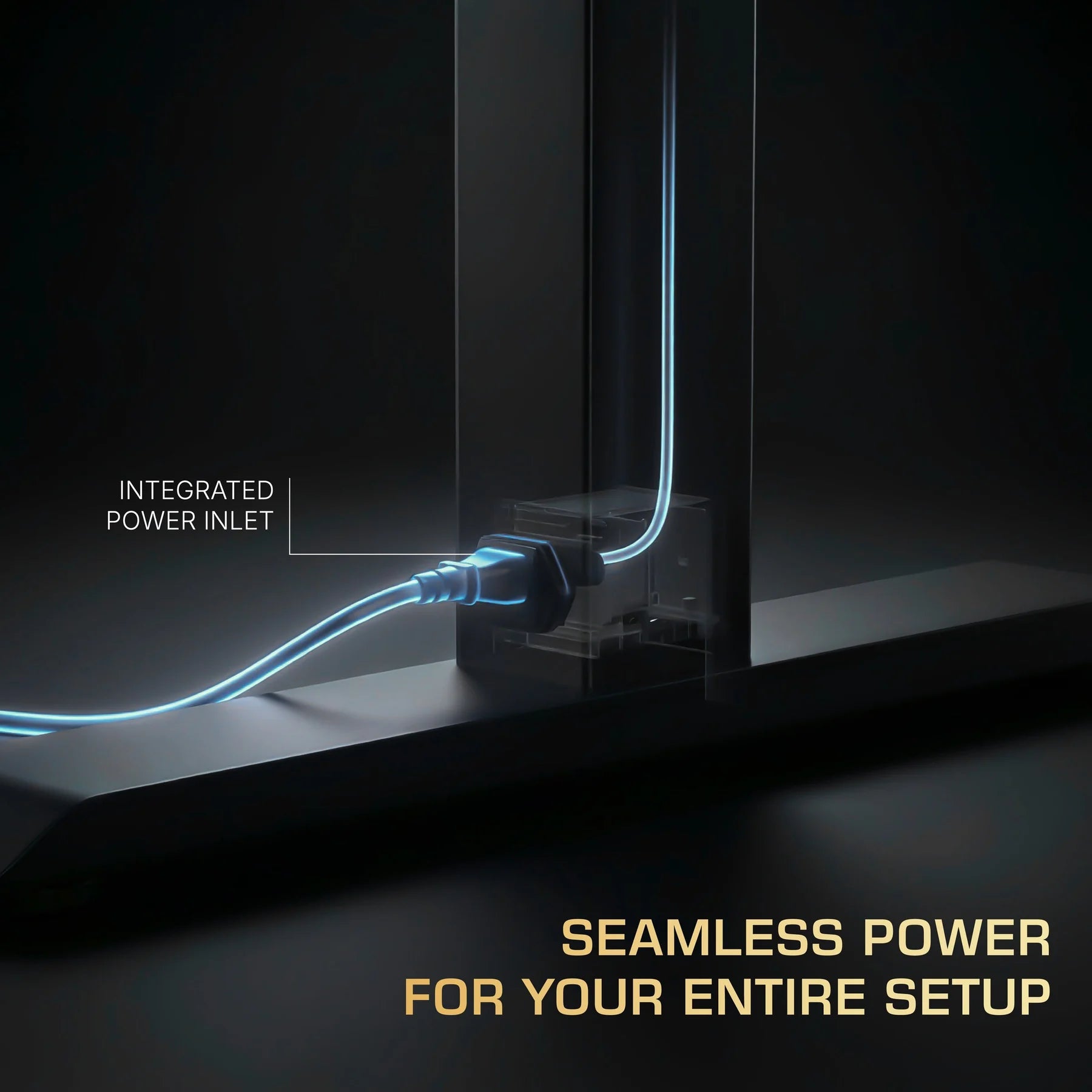 Power cable connecting to the integrated power inlet on the Arc Pro's leg